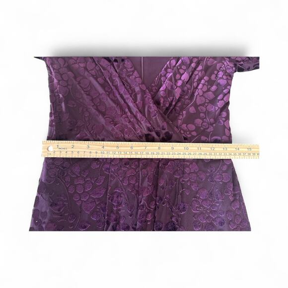 Tommy Hilfiger Puff Sleeve Burnout Dress 2 Velvet Floral Faux Wrap V Neck - Picture 11 of 13